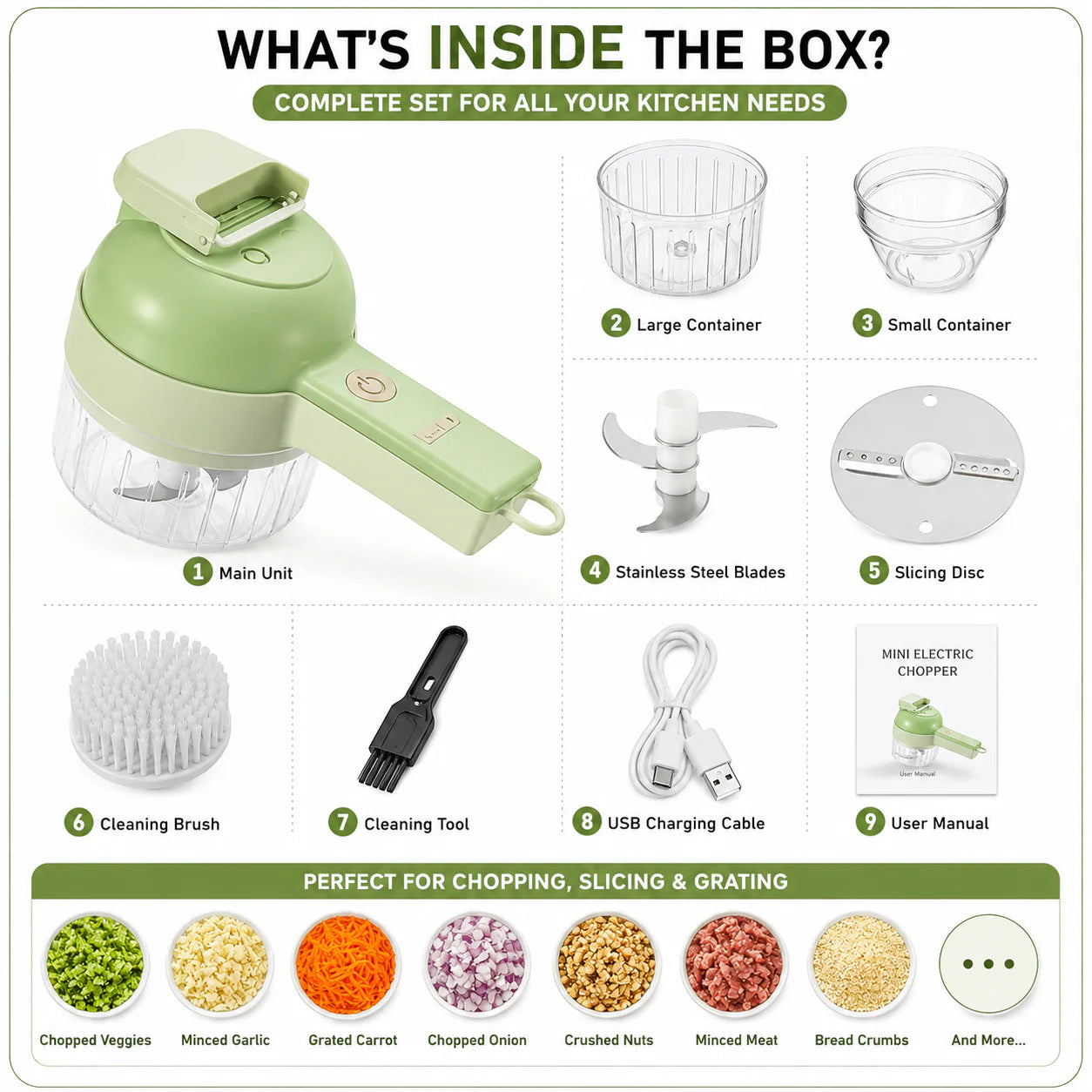 4-in-1 Electric Vegetable Cutter, Slicer, Grater, Chopper