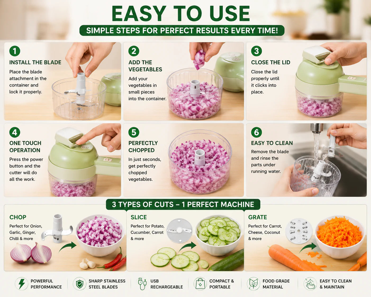 4-in-1 Electric Vegetable Cutter, Slicer, Grater, Chopper